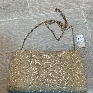 Jessica McClintock Gold Sparkle Chain-Handle Crossbody/Evening Clutch NWT